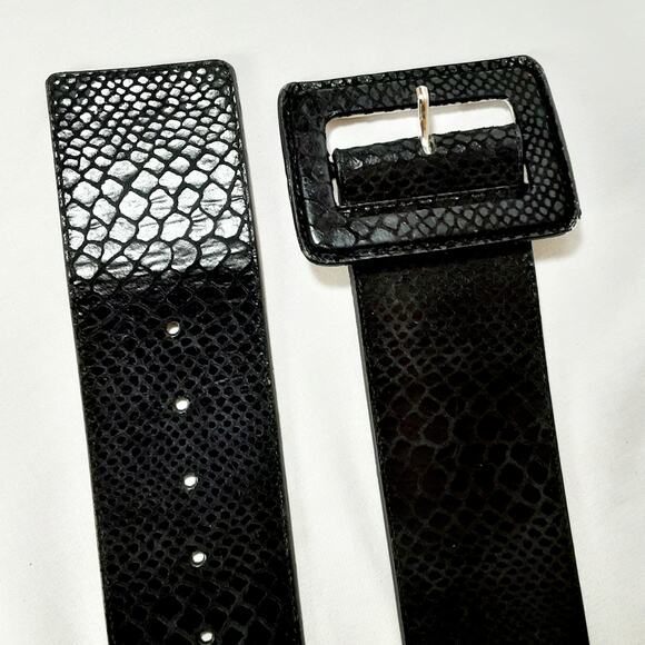 BCBGMaxazria Vintage Wide Black Snake Embossed Faux Leather Belt Size Small main image 12